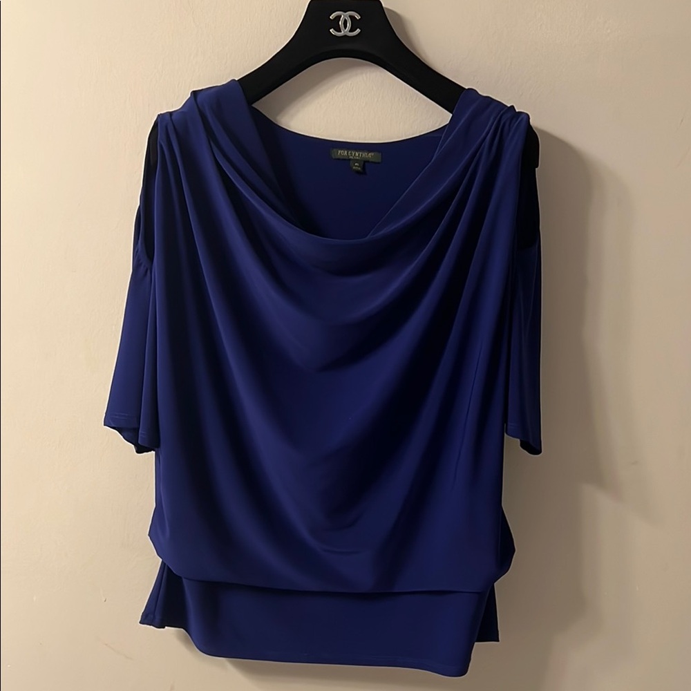 For Cynthia Blue Draped Blouse